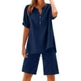 thumbnail image 1 of LADIGASU Women Loose Casual Solid Color Cotton And Linen Short Sleeved Tops+Shorts Outwear Set, 1 of 4