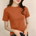 thumbnail image 1 of LADIGASU WomenSolid-color Round-neck Short-sleeved Pullover Casual T-shirt, 1 of 3
