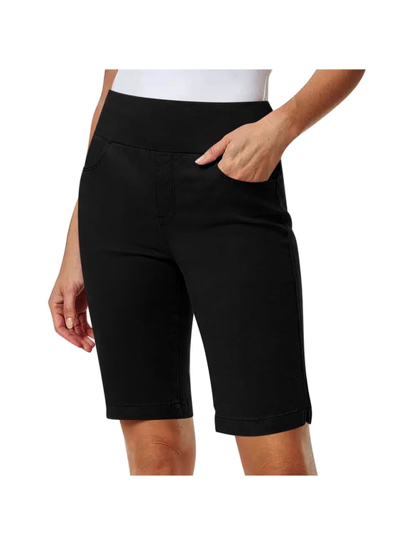 Women's Pull-On Bermuda Shorts Stretch High Waist Summer Casual Athletic Shorts with Pockets