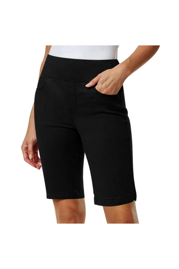 Women's Pull-On Bermuda Shorts Stretch High Waist Summer Casual Athletic Shorts with Pockets