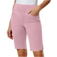 thumbnail image 1 of LADIGASU Women's Pull-On Bermuda Shorts Stretch High Waist Summer Casual Athletic Shorts with Pockets, 1 of 9