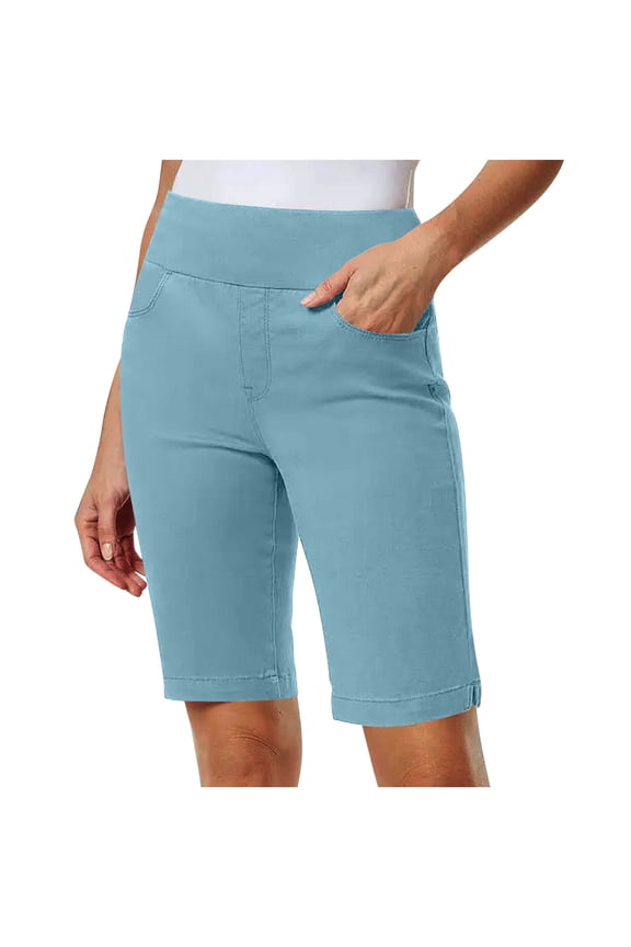 Women's Pull-On Bermuda Shorts Stretch High Waist Summer Casual Athletic Shorts with Pockets