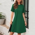 thumbnail image 1 of LADIGASU Women's Casual Lace Short Sleeve Round-Neck Dress Fold Solid Color Dress, 1 of 9