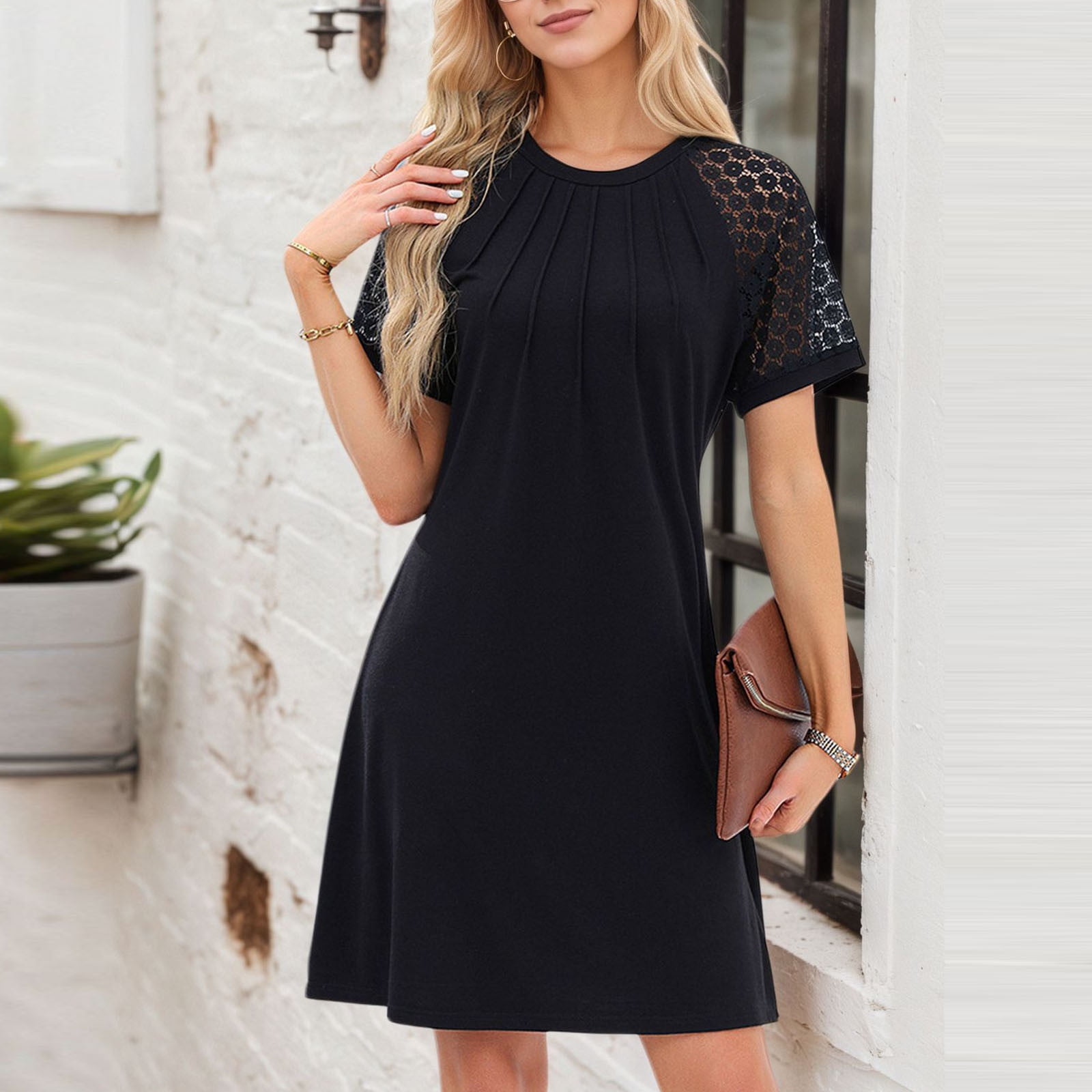 short casual lace dress Short Blue Print Casual Party Dress with Lace-Up Back Blue Print / Small