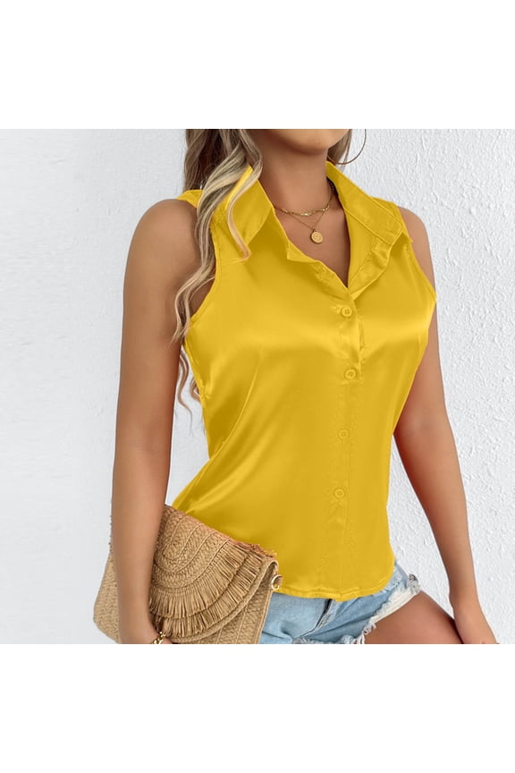 Women's Casual Solid Color Comfortable Sleeveless Button Turndown Collar Tank