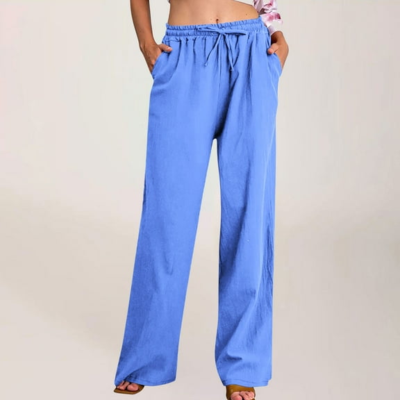 LADIGASU Women's Casual Trousers Solid Drawstring Waist Long Pants With Pocket