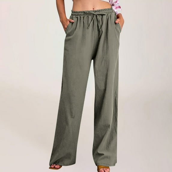 LADIGASU Women's Casual Trousers Solid Drawstring Waist Long Pants With Pocket
