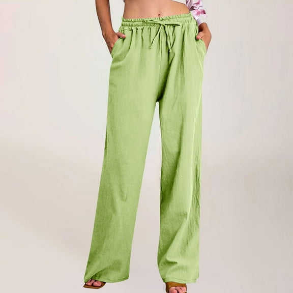 LADIGASU Women's Casual Trousers Solid Drawstring Waist Long Pants With Pocket