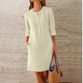 thumbnail image 1 of LADIGASU Women's Crewneck Loose Half Sleeve Solid Knee-length Dress, 1 of 5