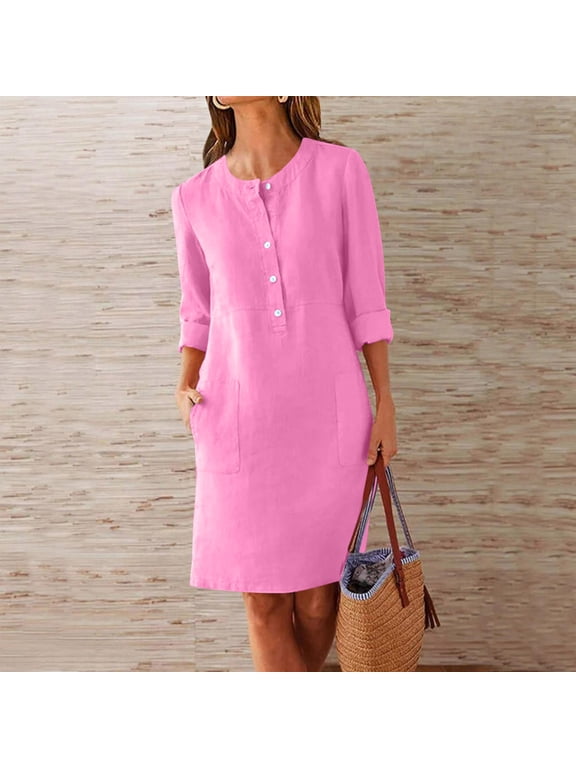 Women's Crewneck Loose Half Sleeve Solid Knee-length Dress