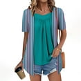 thumbnail image 1 of LADIGASU Women's Printed Fake Two Piece Short Sleeve Round-Neck Blouses Top, 1 of 7