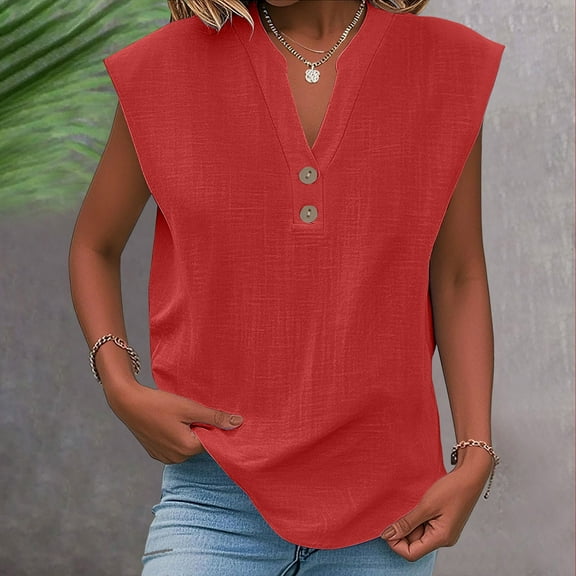 LADIGASU Women's Solid Button Shirt Female-Neck Loose T-shirt Blouse