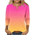 thumbnail image 1 of LADIGASU Women's Solid Color Round Neck Hollow Out Three Quarter Sleeve 3/4 Sleeve T-shirt Top, 1 of 6