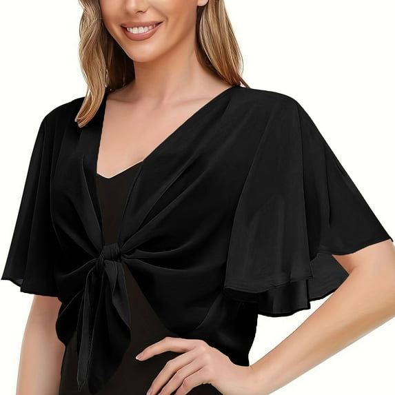 LADIGASU Women's Solid Color Sleeve Round-Neck Netting Blouses
