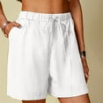 thumbnail image 1 of LADIGASU Women's Linen Shorts Solid Color Comfortable Elastic Wide Leg Casual Shorts, 1 of 7