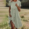 thumbnail image 1 of LADIGASU Women'sShort Sleeved Solid Casual Round Neck Dress Knee Buttons Length Dresses, 1 of 6