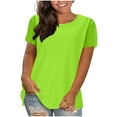 thumbnail image 1 of LADIGASU Women'sSolid Color Round Neck Short Sleeve Casual Loose Top T-shirt, 1 of 8