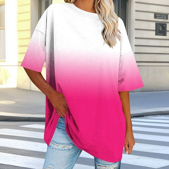 LADIGASU Women's Oversized Round Neck Short Sleeved Solid Summer Base Shirt Sports T-shirt Tops