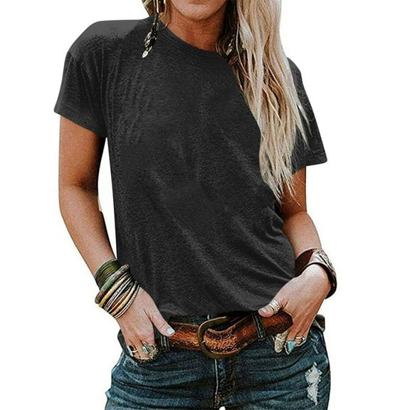 LADIGASU Women's Round Neck Short Sleeve Loose Solid Color T Shirt Tunic Summer Shirt Blouse