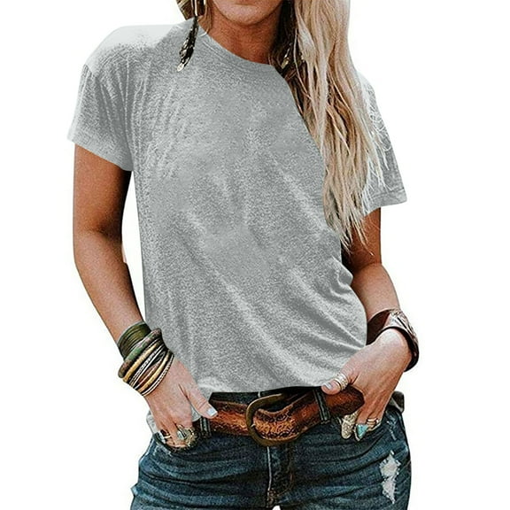 LADIGASU Women's Round Neck Short Sleeve Loose Solid Color T Shirt Tunic Summer Shirt Blouse