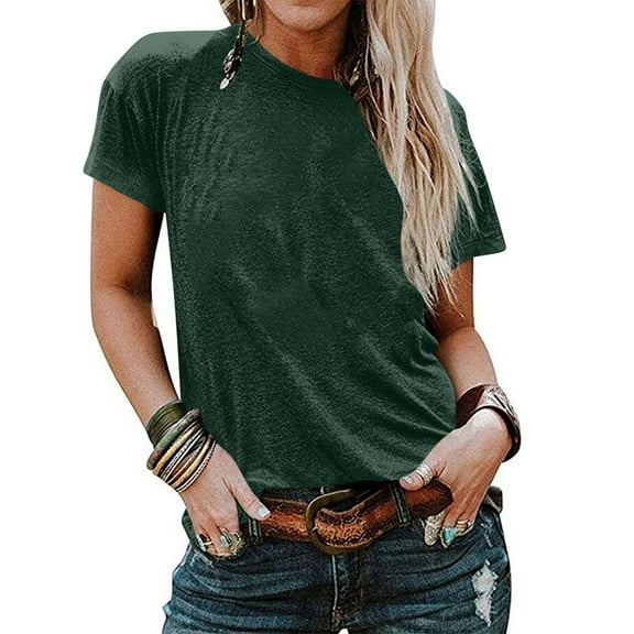 LADIGASU Women's Round Neck Short Sleeve Loose Solid Color T Shirt Tunic Summer Shirt Blouse
