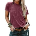 thumbnail image 1 of LADIGASU Women's Round Neck Short Sleeve Loose Solid Color T Shirt Tunic Summer Shirt Blouse, 1 of 6