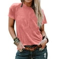 thumbnail image 1 of LADIGASU Women's Round Neck Short Sleeve Loose Solid Color T Shirt Tunic Summer Shirt Blouse, 1 of 6