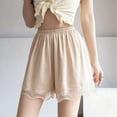 thumbnail image 1 of LADIGASU Women's Solid Color Lace Patchwork Leggings Shorts And Base Shorts, 1 of 8
