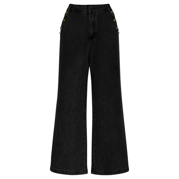 LADIGASU Women's Solid ColorButton Zipper Button Wide Leg Jeans And Pants