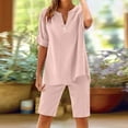 thumbnail image 1 of LADIGASU Women's Summer Cotton And Linen Shorts Pants Short Sleeve Shirt Set Casual Two-Piece Suit Short Sleeve V-Neck Top/Shirt Set, 1 of 9