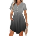 thumbnail image 1 of LADIGASU Women's Summer Dress Casual V Neck Short Sleeve Drawstring Dresses With Pockets, 1 of 9