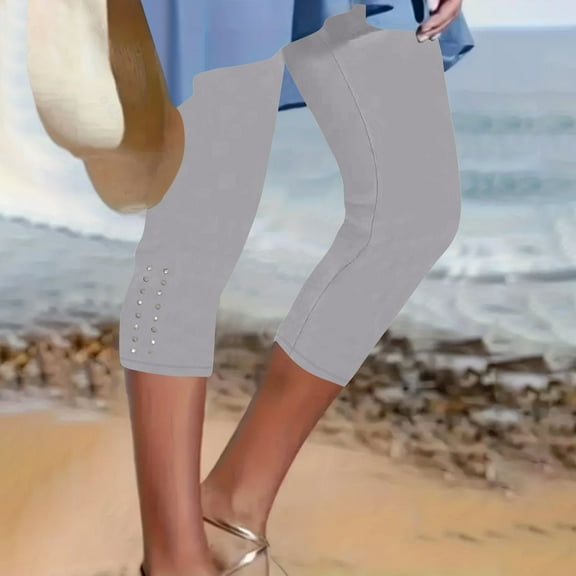 LADIGASU Women's Summer High Waisted Solid Color Capris Matching Slim Fitting Yoga Gym Pants