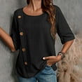 thumbnail image 1 of LADIGASU Women's Summer Imitation Cotton And Linen Round Neck Button Short Sleeved Shirt, 1 of 7