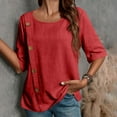 thumbnail image 1 of LADIGASU Women's Summer Imitation Cotton And Linen Round Neck Button Short Sleeved Shirt, 1 of 7