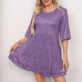 thumbnail image 1 of LADIGASU Womens Solid Color Loose Waist Short Sleeved Skirt Dress Party Sequin Dress, 1 of 9