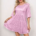 thumbnail image 1 of LADIGASU Womens Solid Color Loose Waist Short Sleeved Skirt Dress Party Sequin Dress, 1 of 9