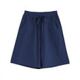 thumbnail image 1 of LEBONYARD Shorts for Women Trendy,Women's Summer Elastic Waist Double Pocket Casual Wide Leg Shorts Straight Leg Pants Fifth Pants, 1 of 3
