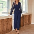 thumbnail image 1 of Summer Savings Clearance!LEBONYARD Women's Overalls in Solid Color with Pockets,Women's Solid Color Fashion Gauze Mesh Slim Wide Leg Jumpsuit Navy L, 1 of 4