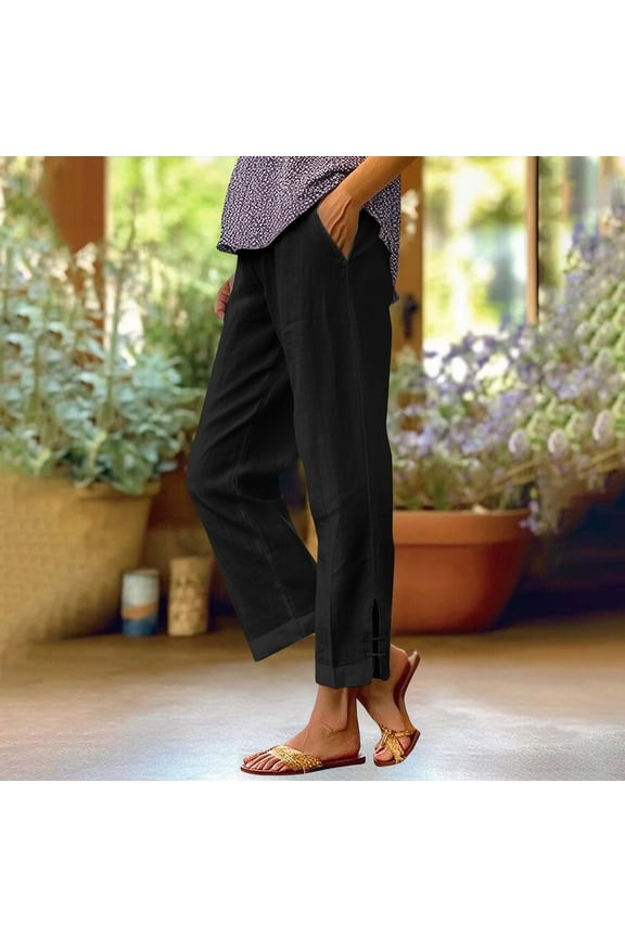 Womens Casual Wide Leg Pants,Fashion Women Summer Bandage Elastic Waist Comfortable Pocket Pants Casual Detailed Side Button Solid Pant Black XXXXL
