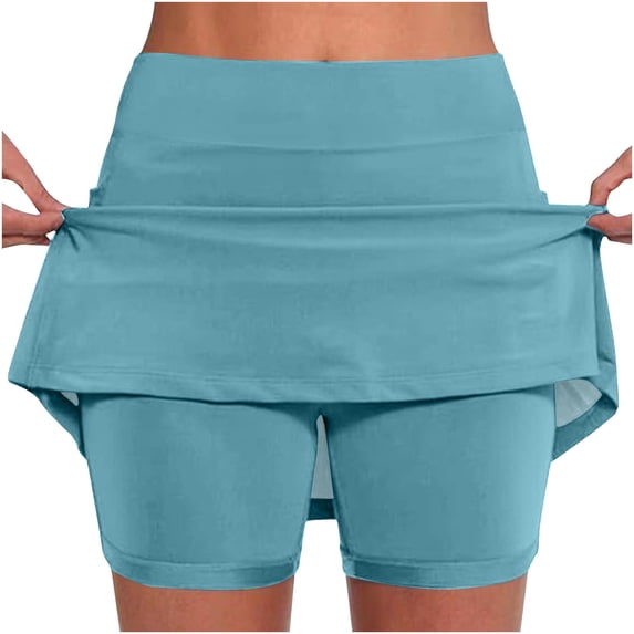 Summer Savings Clearance!LEBONYARD Womens Shorts Skirt,Women's New Color Mid-waist Skirt Pants Sports Shorts Bottoming Skirt Pants Sky Blue S