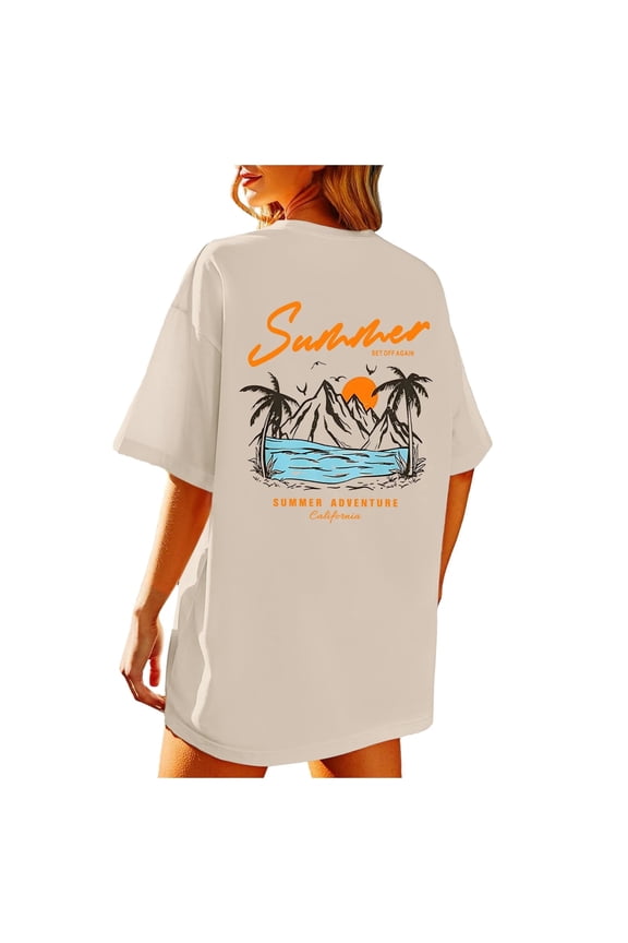 Shirts for Women Trendy Beach Oversized Graphic Tees Vintage Baggy Shirts Summer Vacation Boho Tops