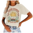 thumbnail image 1 of Summer Savings Clearance LINGLANG Shirts for Women Trendy Here Comes Sun Graphic Tees Retro Vintage Hippie Blouse Short Sleeve Going Out Tops, 1 of 4