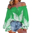 thumbnail image 1 of Summer Savings Clearance LINGLANG Summer Tops for Women Summer Off Shoulder Shirt Floral Print Casual Long Sleeve Off Shoulder V Neck Retro Ethnic Loose Blouse Trendy Shirts, 1 of 6