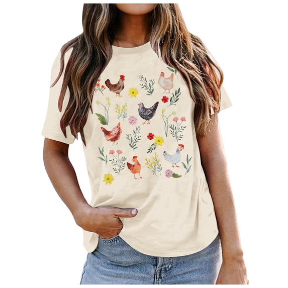 LINGLANG Summer Tops for Women Chicken Shirt Cute Chicken Mom Shirt Farm Country Casual Tee T Shirts