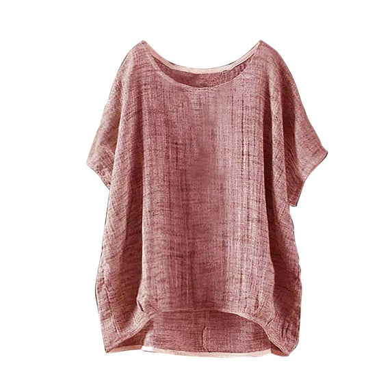 Summer Savings Clearance LINGLANG Summer Tops for Women Summer Short Sleeve Solid Casual Loose Linen T Shirts
