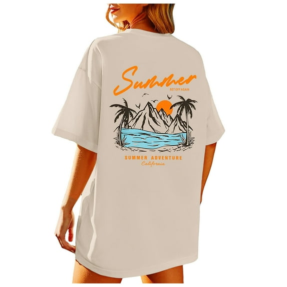 Summer Savings Clearance LINGLANG T Shirts for Women Beach Oversized Graphic Tees Vintage Baggy Shirts Summer Vacation Going Out Tops