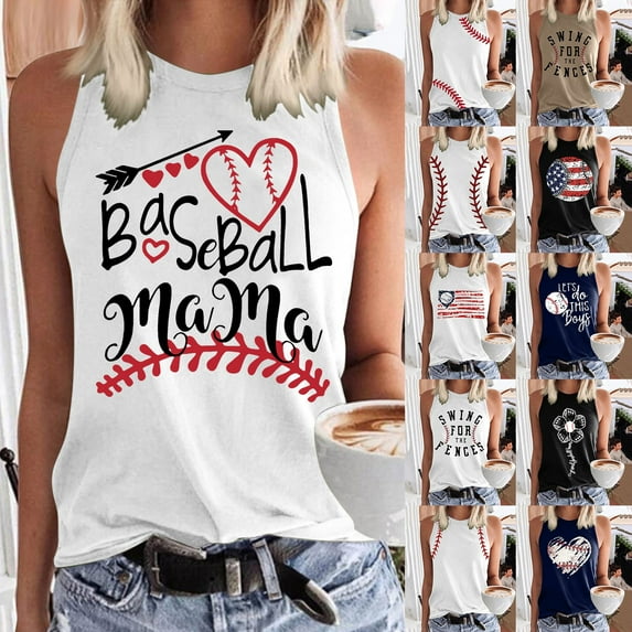 Summer Savings Clearance LINGLANG Tank Top For Women Baseball Crew Neck Tank Top Print Cute Workout Graphic Casual Summer Sleeveless Vest Shirts Sleeveless Workout Top