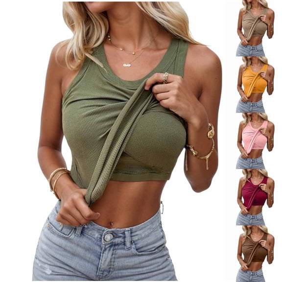 LINGLANG Tank Top For Women Tank Top With Built In Bra Camisole Tops Shelf Bra Camisoles Yoga Workout Padded Tank Shirts Sleeveless T Shirts