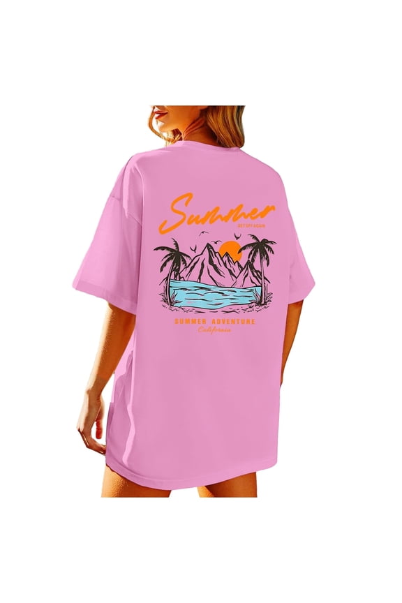 Tshirts Shirts for Women Beach Oversized Graphic Tees Vintage Baggy Shirts Summer Vacation Going Out Tops