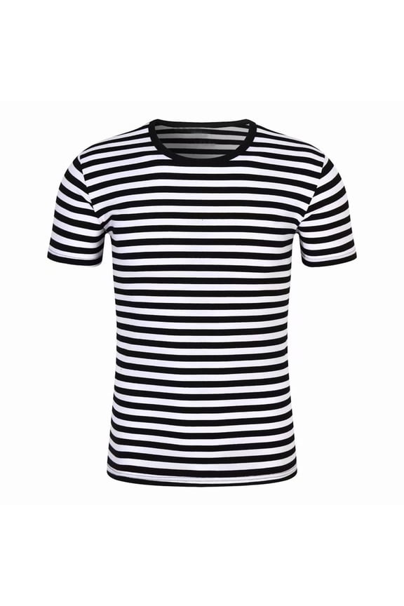 Womens Summer Tops Short Sleeved Stripe Shirt Loose Fit Crew Neck Trendy Shirts